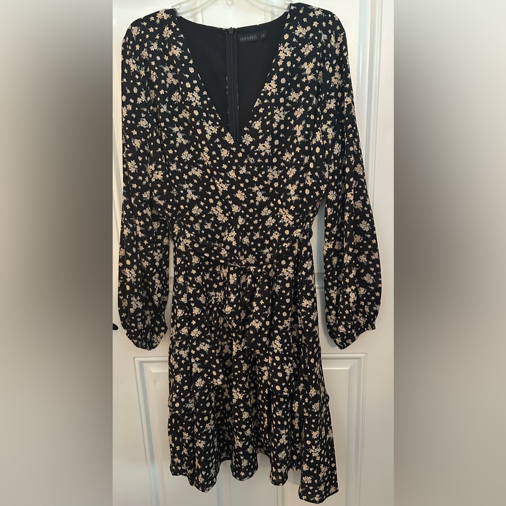 Mikarose Black and Cream Floral Ruffled Dress